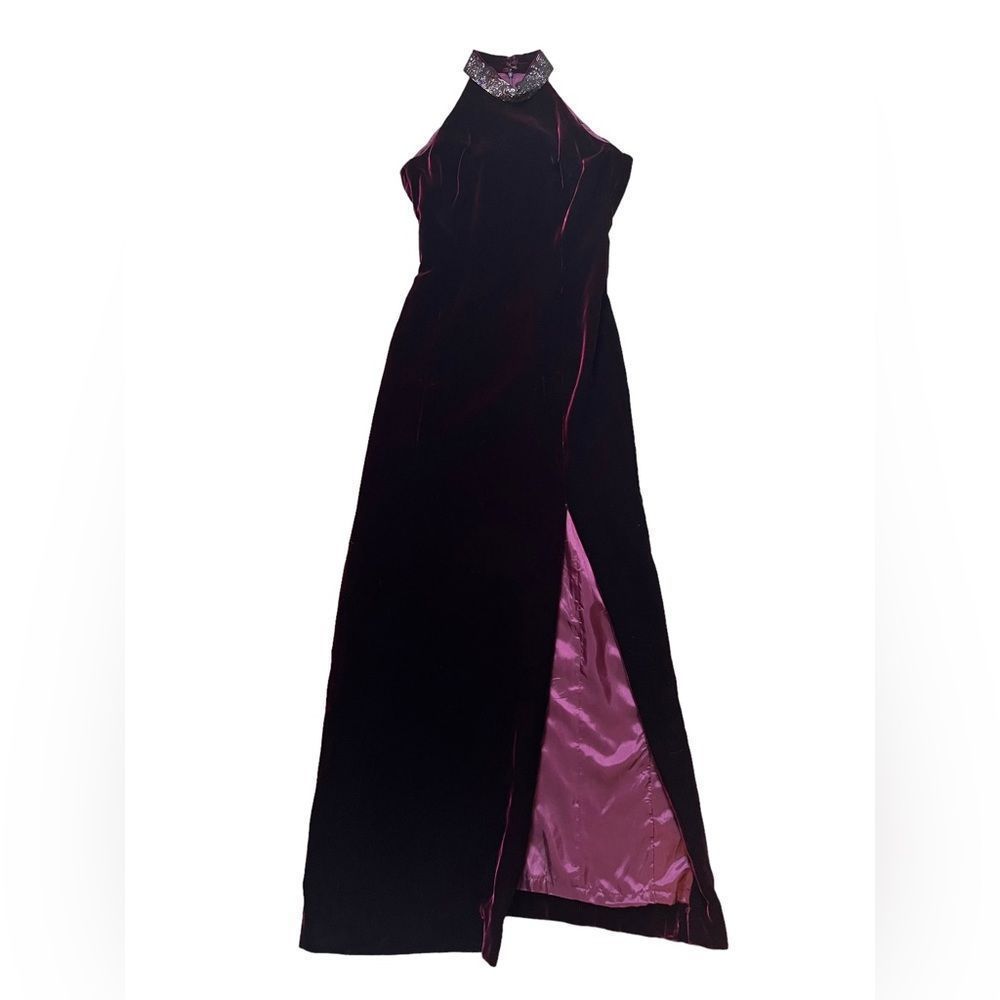 Vintage Rimini Velvet Maxi Dress in Burgundy